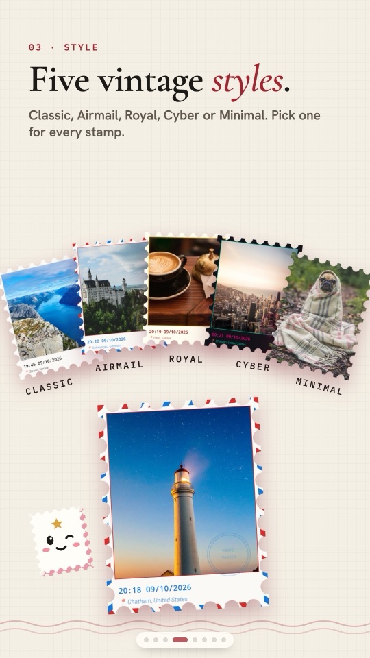 Five stamp frame styles fanned out